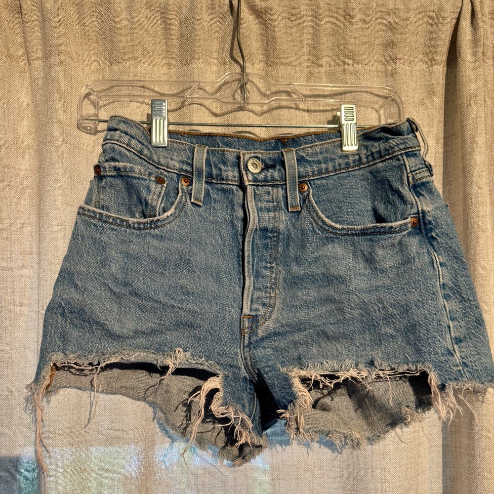 Levi's 501 Medium Wash Frayed Jean Shorts